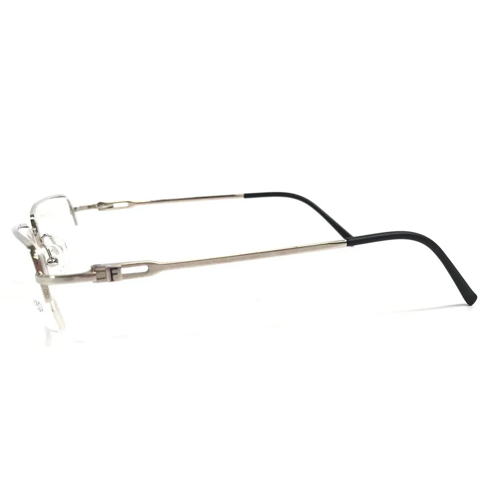 FRED Eyeglasses Frames ALASKA N1 002 Shiny Silver Rectangle Half Rim 53-19-135